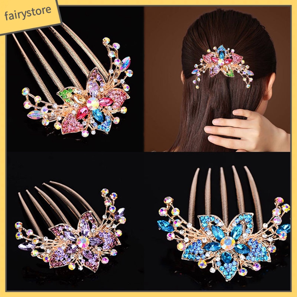 Lược Cài Tóc Hình Hoa Lá Đính Đá Lâu Trôi Tinh Tế Cho Nữ