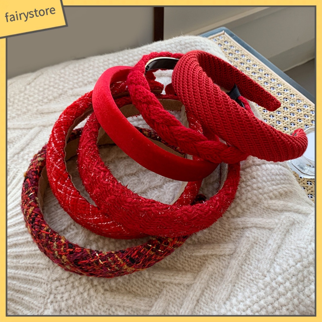 Băng Đô Bện Sợi Co Giãn Chống Trượt Màu Trơn Phong Cách Năm Mới Cho Nữ