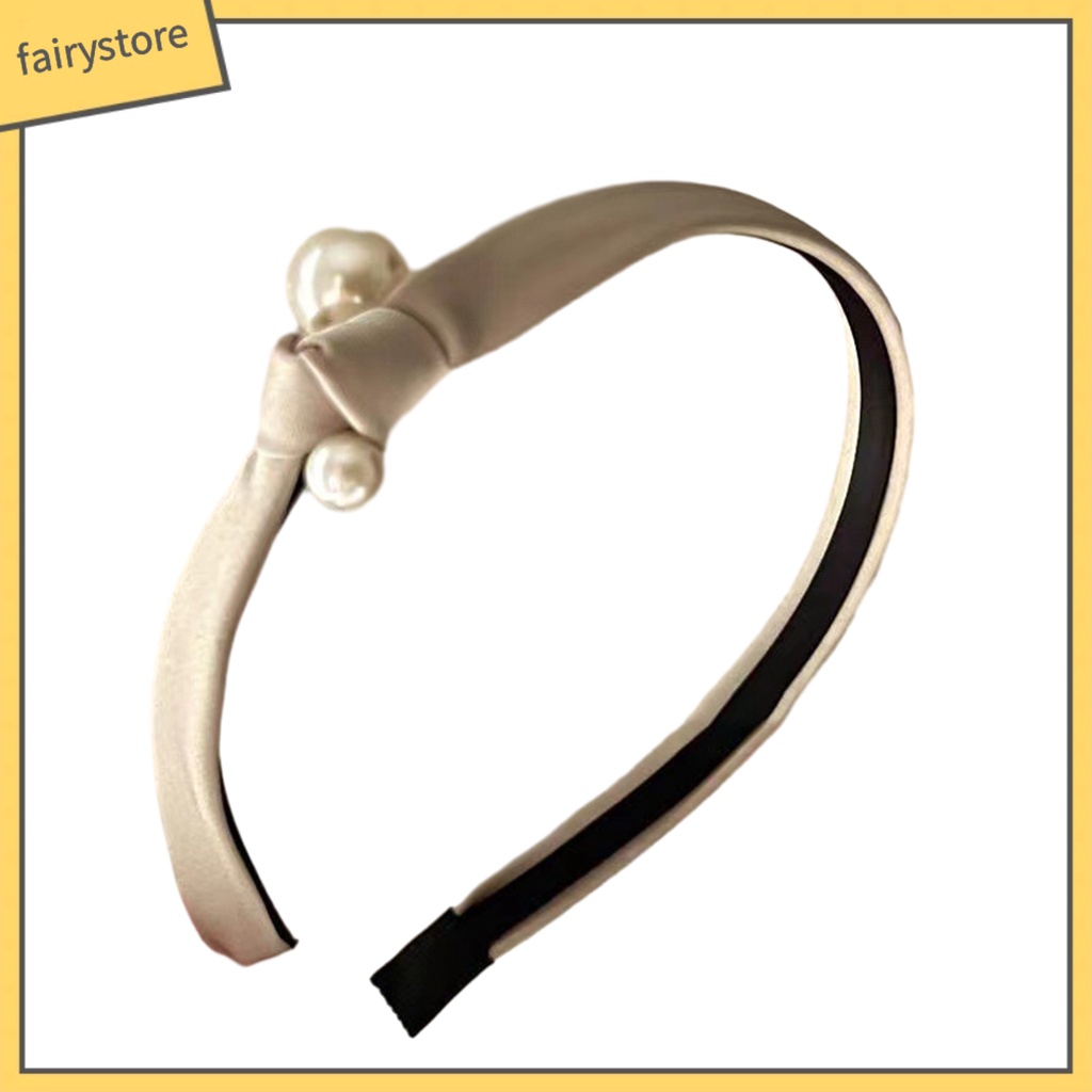 Băng Đô Cài Tóc Vải Satin Thắt Nút Đính Ngọc Trai Nhân Tạo Chống Trượt Thời Trang Vintage