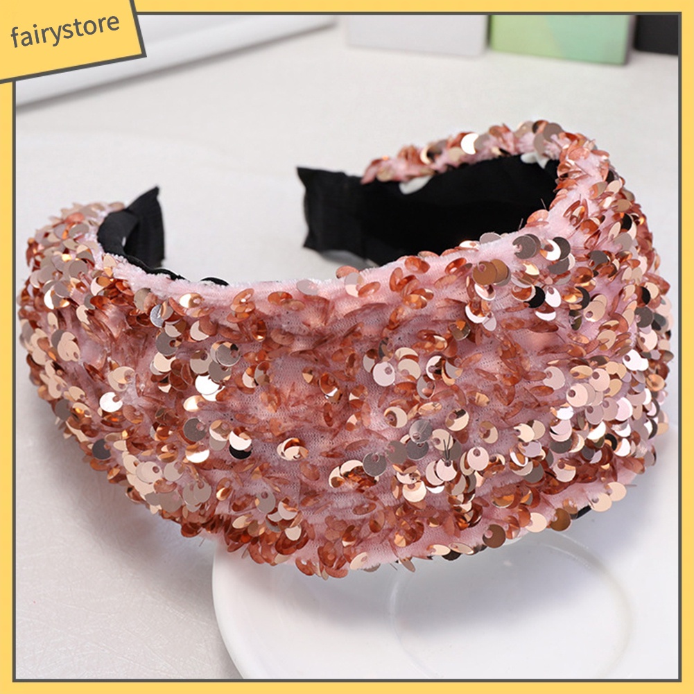 Băng Đô Nhung Bản Rộng Đính Kim Sa Lấp Lánh Thời Trang Cho Nữ