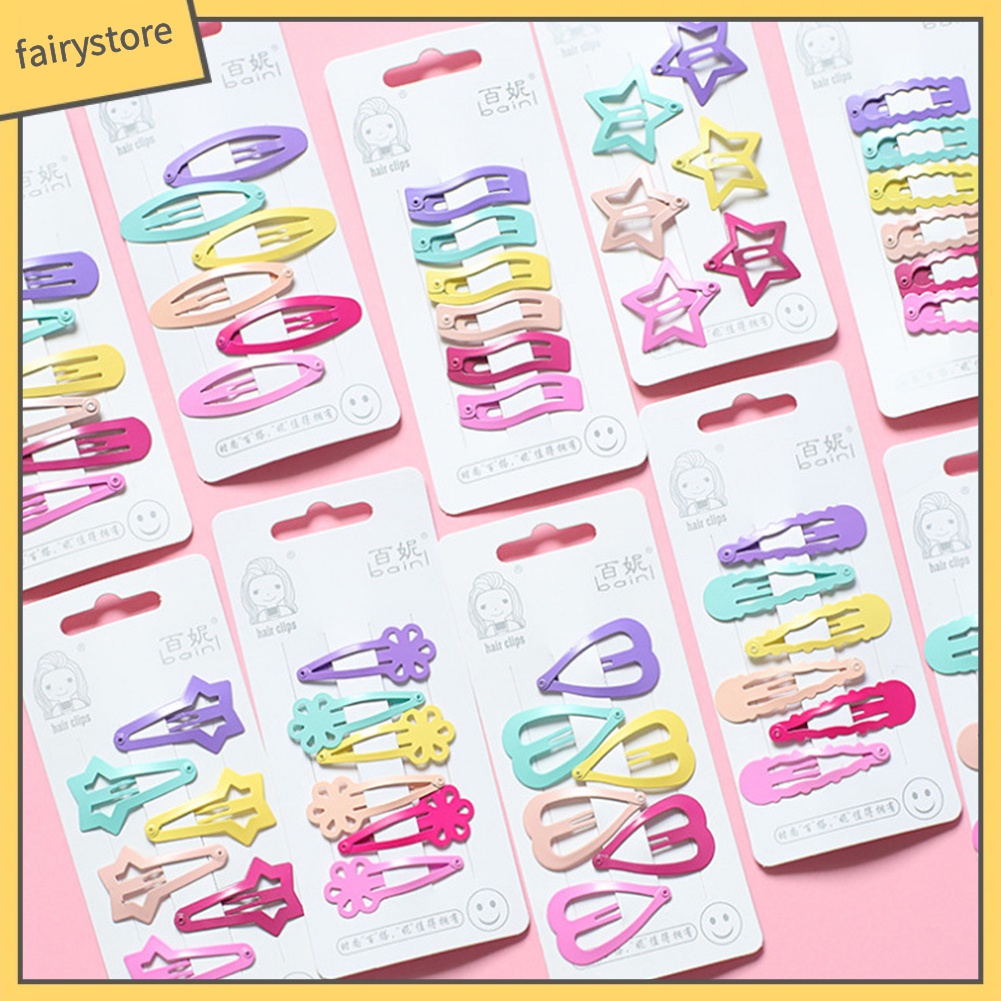 Set 6 Kẹp Tóc Hình Ngôi Sao / Trái Tim Màu Sắc Kẹo Ngọt