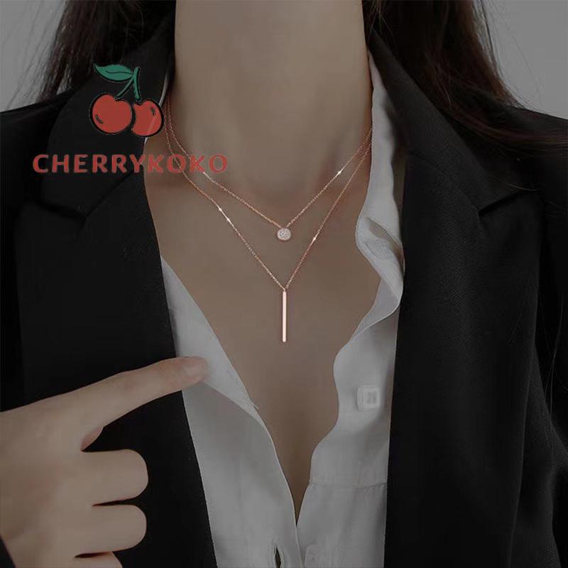 🍒🍒CHERRYKOKO Vòng cổ nữ hai lớp bằng kim loại phối mặt hình vuông màu bạc/vàng kim thời trang