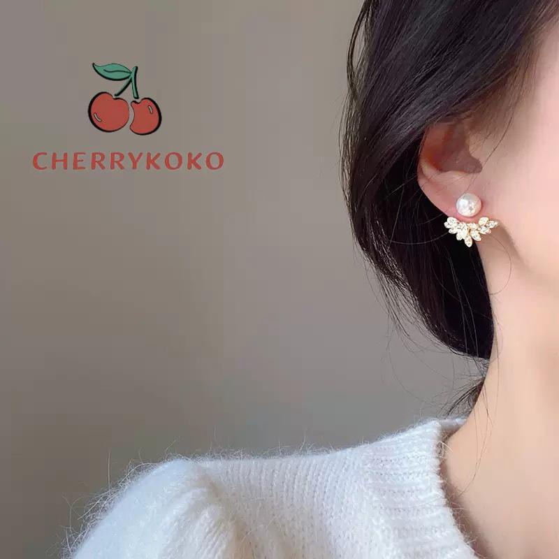 🍒🍒CHERRYKOKO Bông Tai Hai Lớp Hình Cánh Hoa Đính Ngọc Trai Phong Cách Nữ
