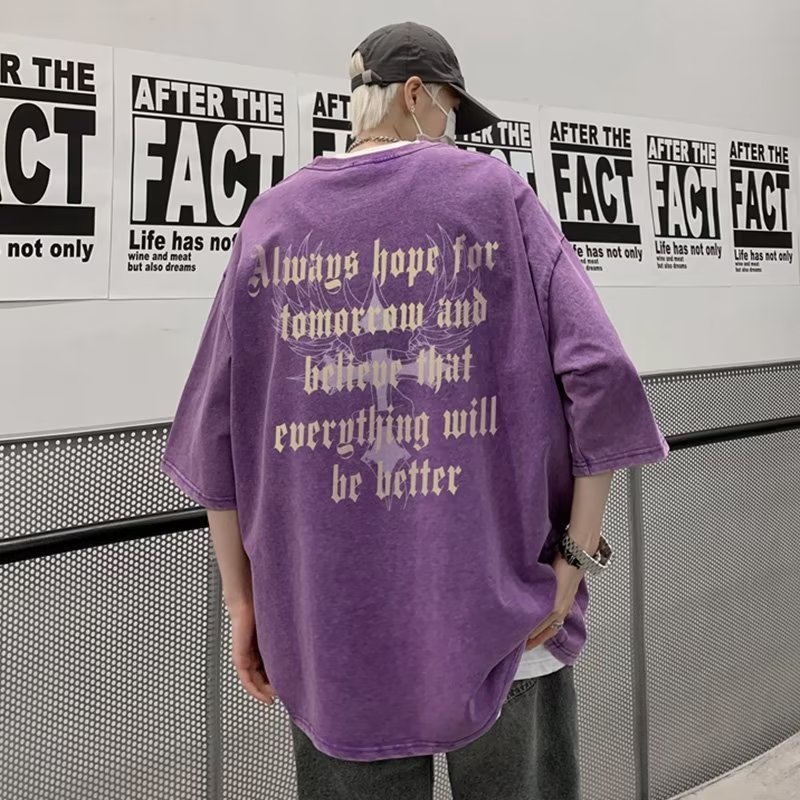 Áo Thun Cotton Tay Ngắn Cổ Tròn Dáng Rộng In Hình Trẻ Trung Hợp Thời Trang Cho Nam