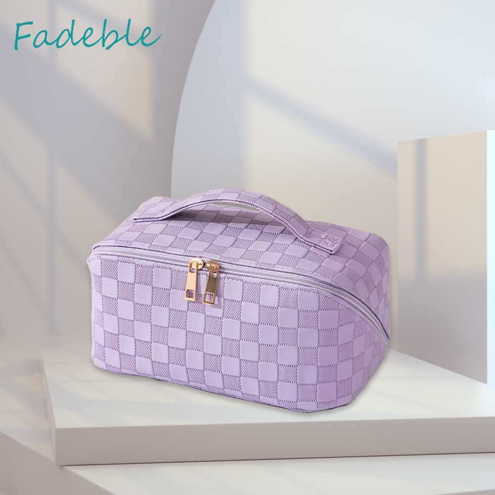 Túi Đựng Mỹ Phẩm Bằng Da PU Sức Chứa Lớn Họa Tiết Kẻ Sọc Thời Trang Mùa Hè Cho