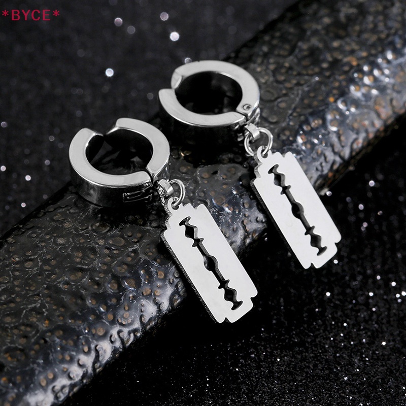 1 Đôi Bông Tai Hình Dao Cạo Rỗng Bằng Thép Không Gỉ Phong Cách Hip Hop Punk Mới