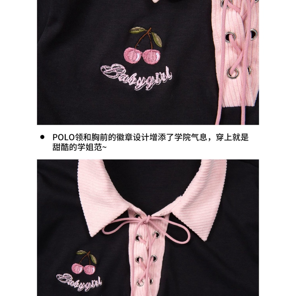 Đầm Ngắn Tay Thêu Họa Tiết Trái Cherry Xinh Xắn Dành Cho Nữ