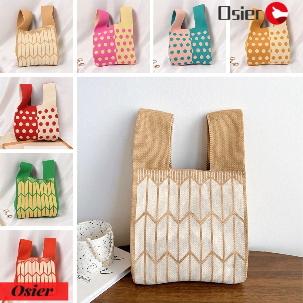 Túi Xách Đeo Vai Đan Len Họa Tiết Kẻ Sọc Màu Sắc Có Thể Tái Sử Dụng 1 Lần