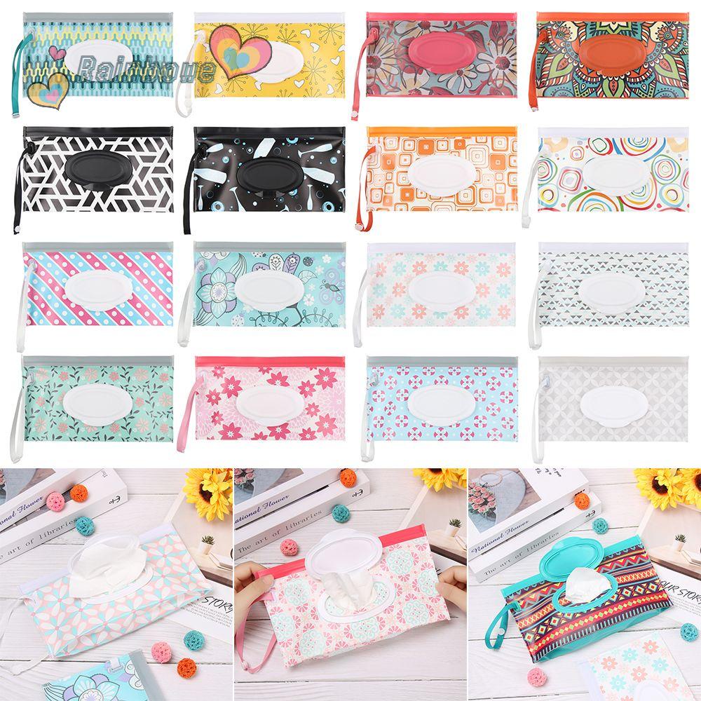 1 Hộp Đựng Khăn Giấy Ướt Nắp Gập Có Dây Đeo Màu Cầu Vồng Thời Trang Mang Đi Ra Ngoài