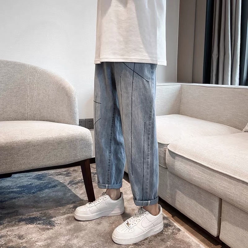 Quần Jeans Dài Ống Rộng Phong Cách Hong Kong Thời Trang Mùa Hè Cho Nam