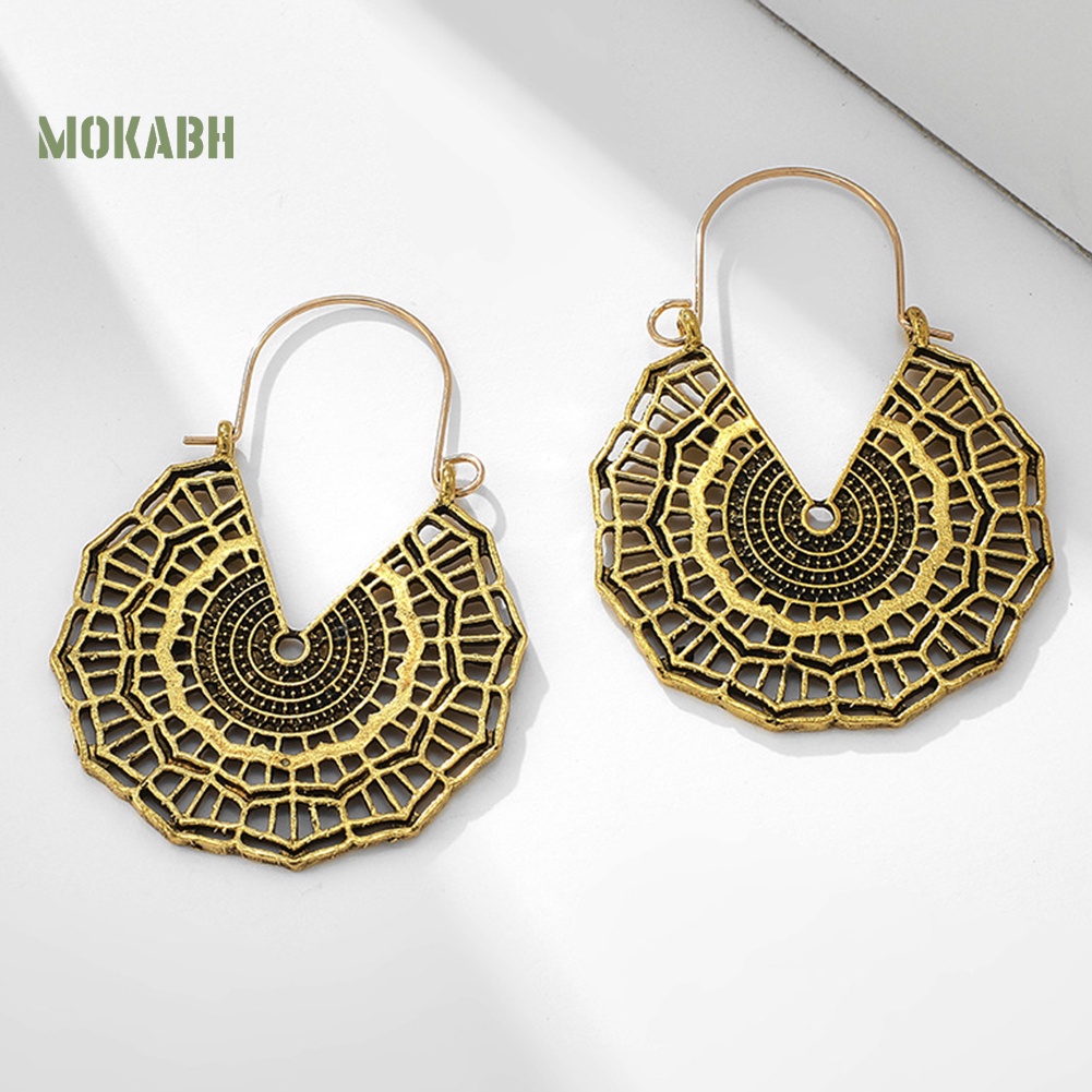 Khuyên Tai Dạng Vòng Rỗng Khắc Họa Tiết Hình Học Phong Cách Boho Cho Nữ