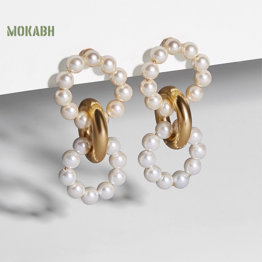 Abh Bông Tai Hình Tròn Đính Ngọc Trai Nhân Tạo Phong Cách Bohemian Thời Trang