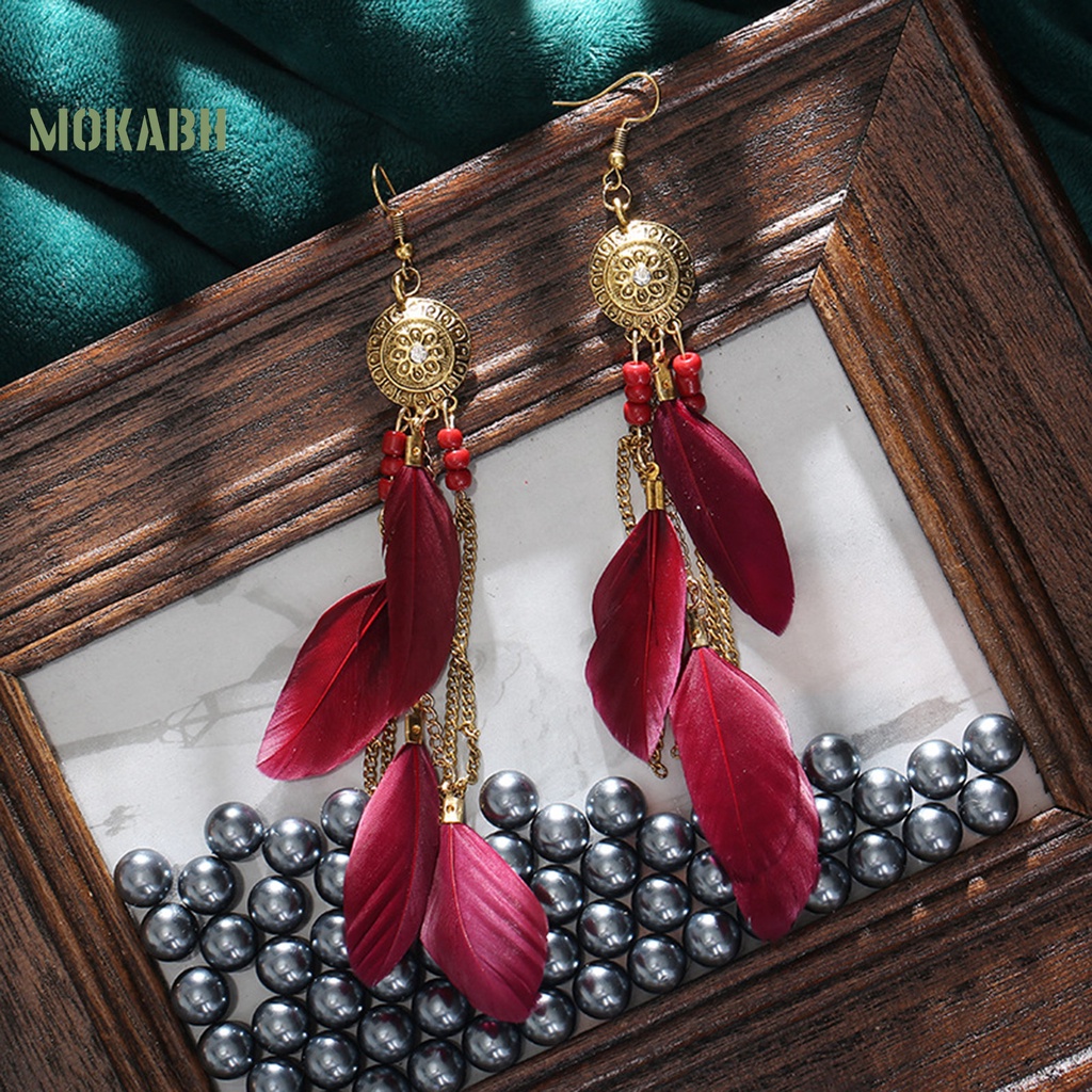 1 Cặp Bông Tai Dáng Dài Hình Lông Vũ Phong Cách Bohemian Cổ Điển Thời Trang Cho Nữ