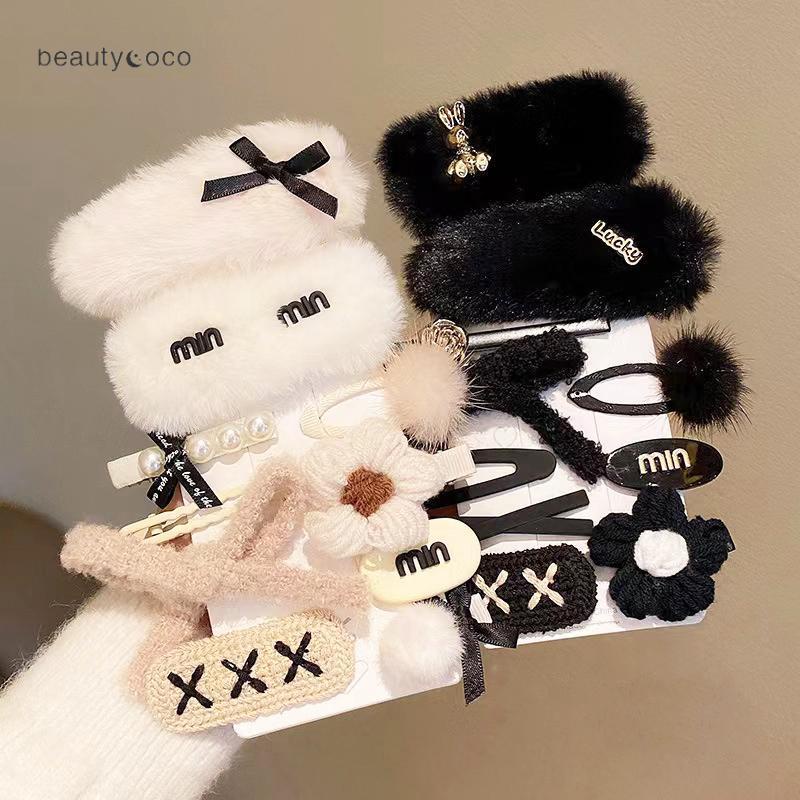 beautycoco🍊Bộ Kẹp Tóc Lông Nhung Đính Nơ Thời Trang Cao Cấp Cho Nữ