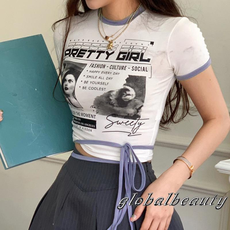 Áo Thun Crop Top Ngắn Tay Họa Tiết Chân Dung Thời Trang Mùa Hè Cho Nữ