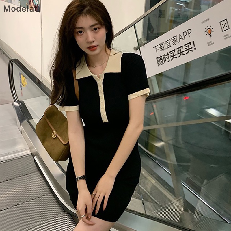 Mfc Đầm Mini Cổ Bẻ Phối Màu Tương Phản Thời Trang Mùa Hè