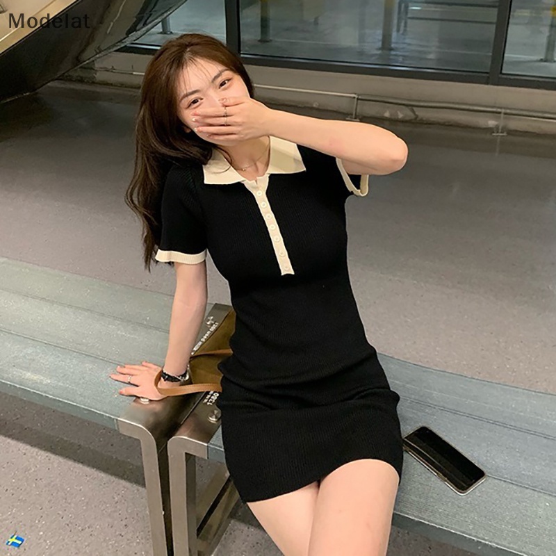 Mfc Đầm Mini Cổ Bẻ Phối Màu Tương Phản Thời Trang Mùa Hè