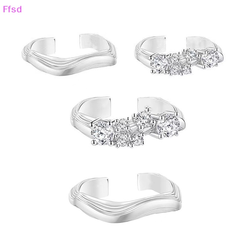 {Ffsd} Nhẫn Cặp Đôi Đính Đá Zircon Pha Lê Dạng Mở Có Thể Điều Chỉnh Làm Quà Tặng Trang Sức Cưới / Đính Hôn