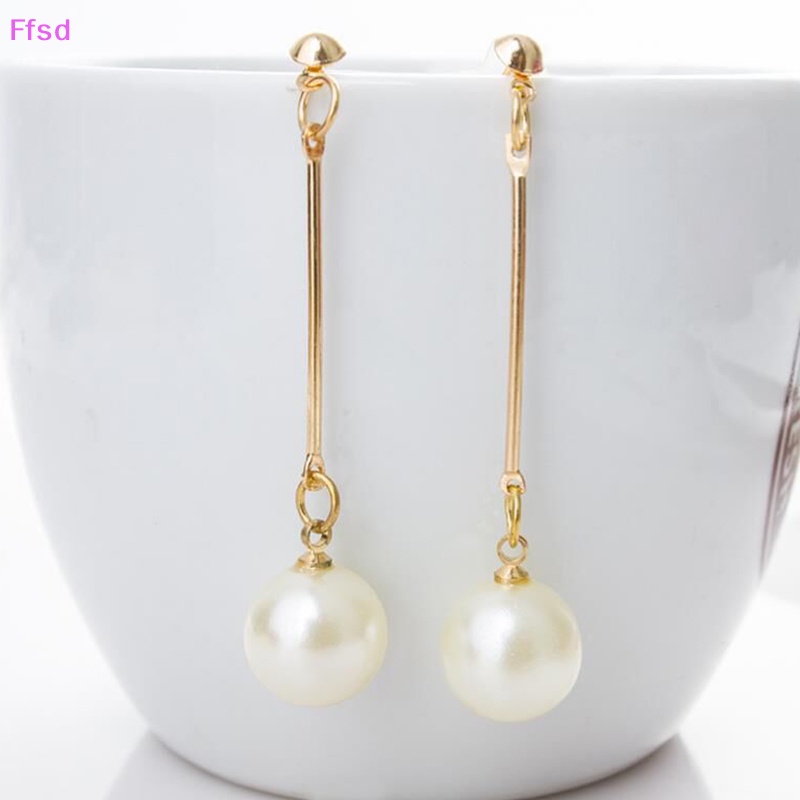 1 Đôi Bông Tai Dáng Dài Đính Ngọc Trai Nhân Tạo Màu Vàng Thời Trang Hàn Quốc Cho Nữ