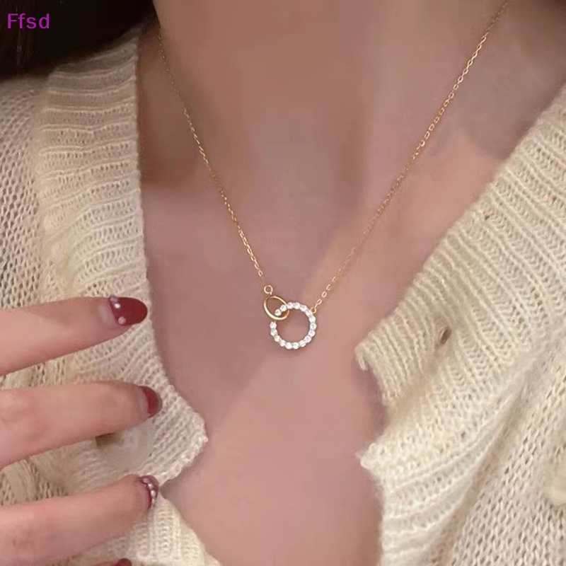 {Ffsd} Vòng cổ Hai Lớp Mặt Tròn Đính Đá Zircon Sáng Bóng Hợp Thời Trang Cho Nữ