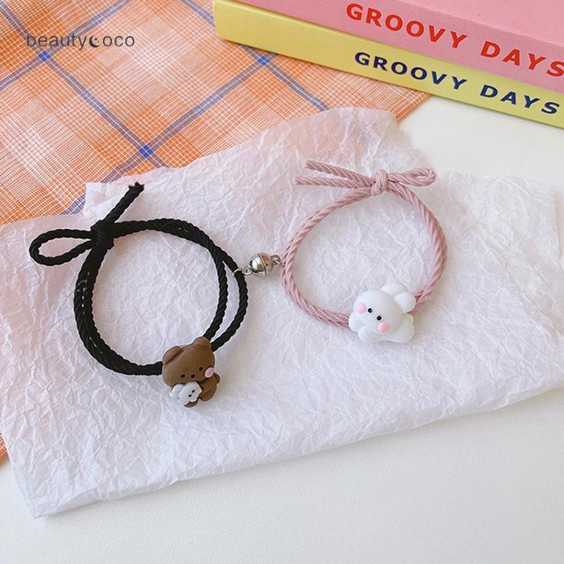 Beautycoco🍊Vòng Đeo Tay Cặp Đôi Bằng Cao Su Hút Nam Châm Hình Gấu/Thỏ Dễ Thương Cho Nữ
