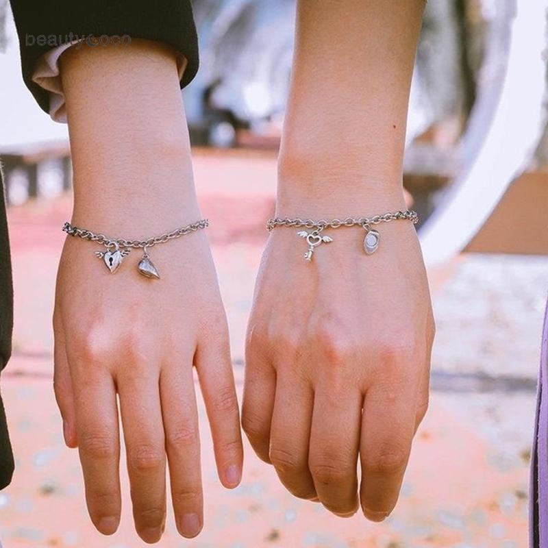Beautycoco🍊Vòng Tay Cặp Đôi Bằng Thép Không Gỉ Khóa Nam Châm Hình Trái Tim Đơn Giản