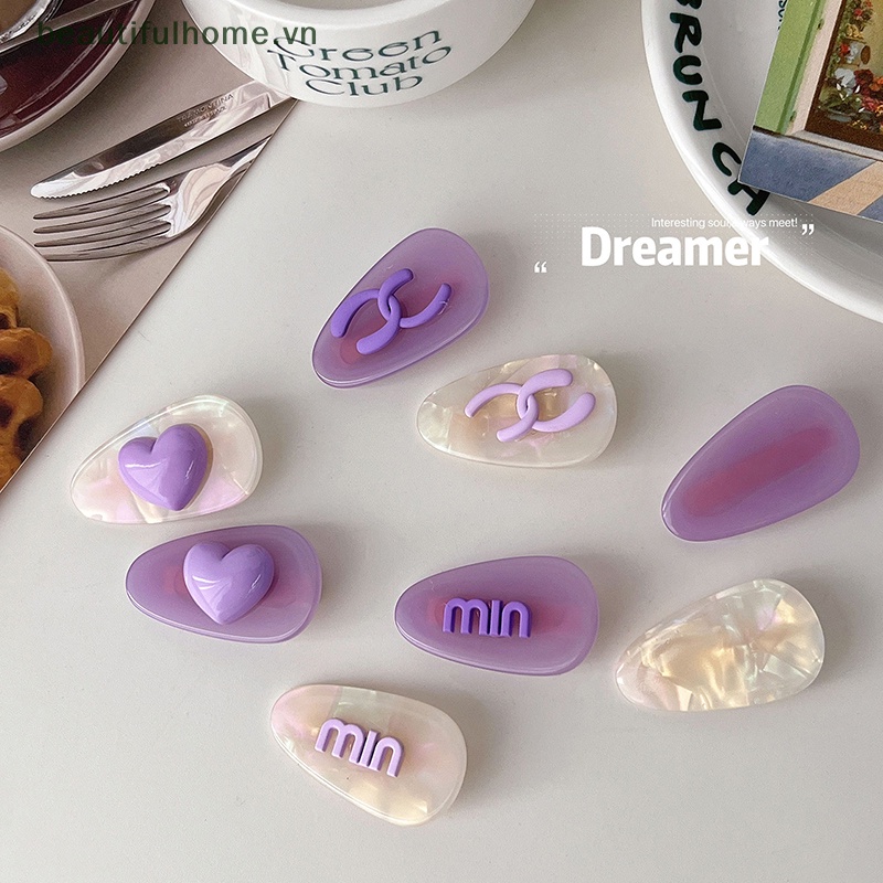 [beautifulhome] Kẹp Tóc Màu Tím Họa Tiết Chữ Cái Hình Học Trái Tim Hoạt Hình Thanh Lịch Cho Nữ [beauty]