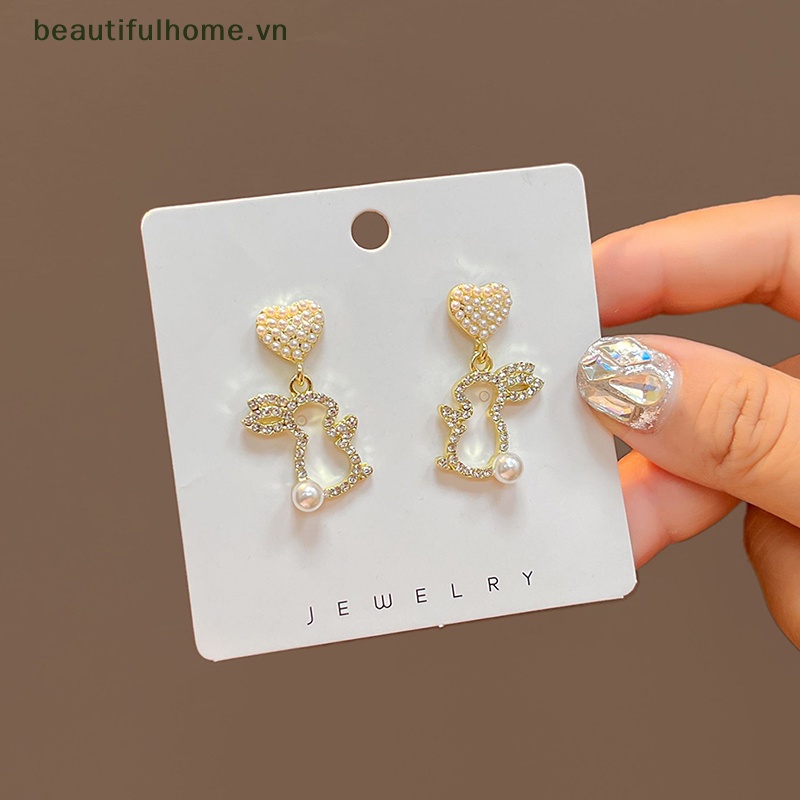 [beautifulhome] Bông Tai Hình Trái Tim / Thỏ Đính Ngọc Trai Giả Thời Trang Phong Cách Hàn Quốc Cho Nữ [beauty]