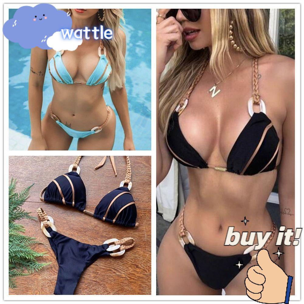 Bộ Bikini 2 Mảnh Hở Lưng Màu Trơn Gợi Cảm Thời Trang Cho Nữ