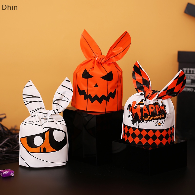 Bộ 50 Túi Nhựa Đựng Bánh Kẹo Thiết Kế Tai Thỏ Phong Cách Halloween