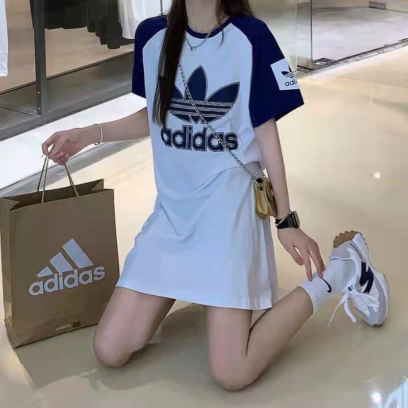 Đầm Maxi Cổ Tròn Chất Liệu 100% Cotton In Logo Adidas Thời Trang Cho Nữ