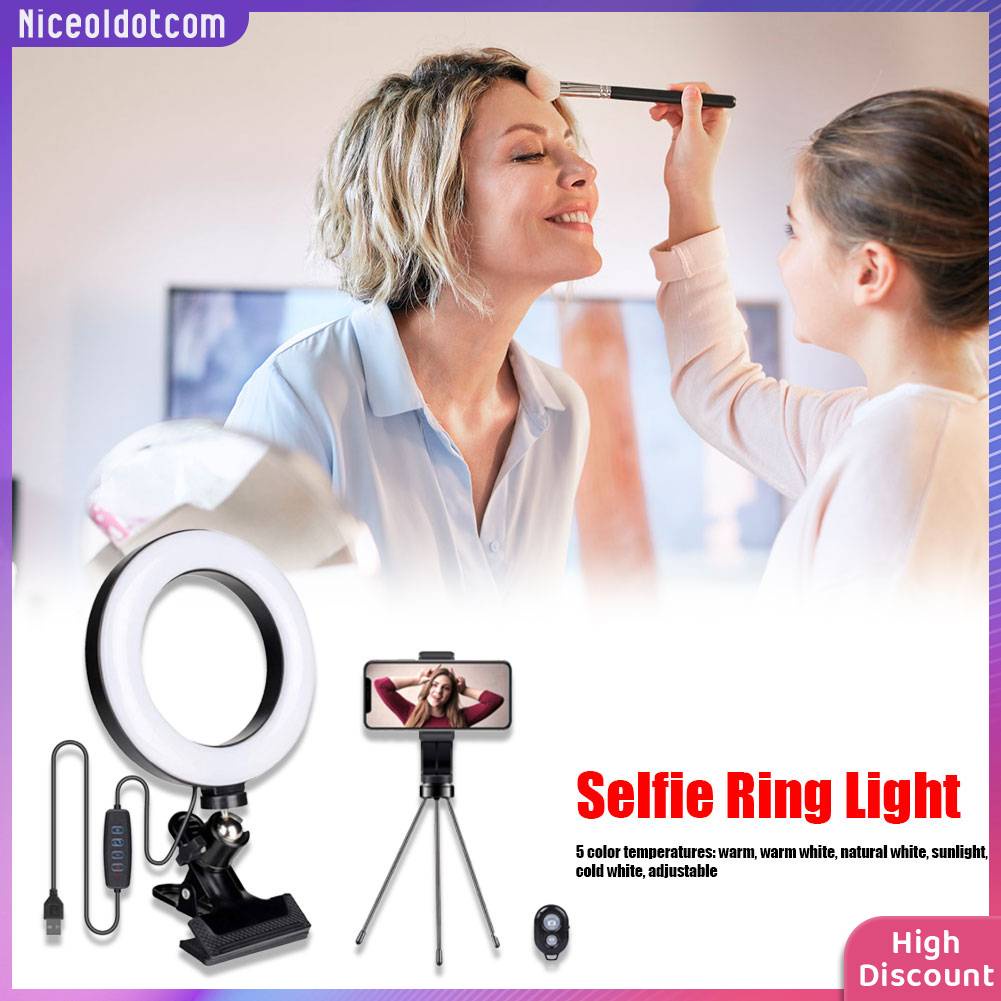 ☼Yimumiya ☼ Vòng Đèn LED 6 inch Cho Laptop Với Chân Tripod Kim Loại + Kẹp + Điều Khiển Bluetooth