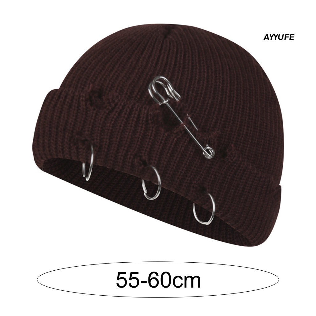 Mũ beanie Dệt Kim Màu Trơn Phối Khoen Kim Loại Phong Cách Hip Hop Thời Trang Thu Đông Cho Nữ
