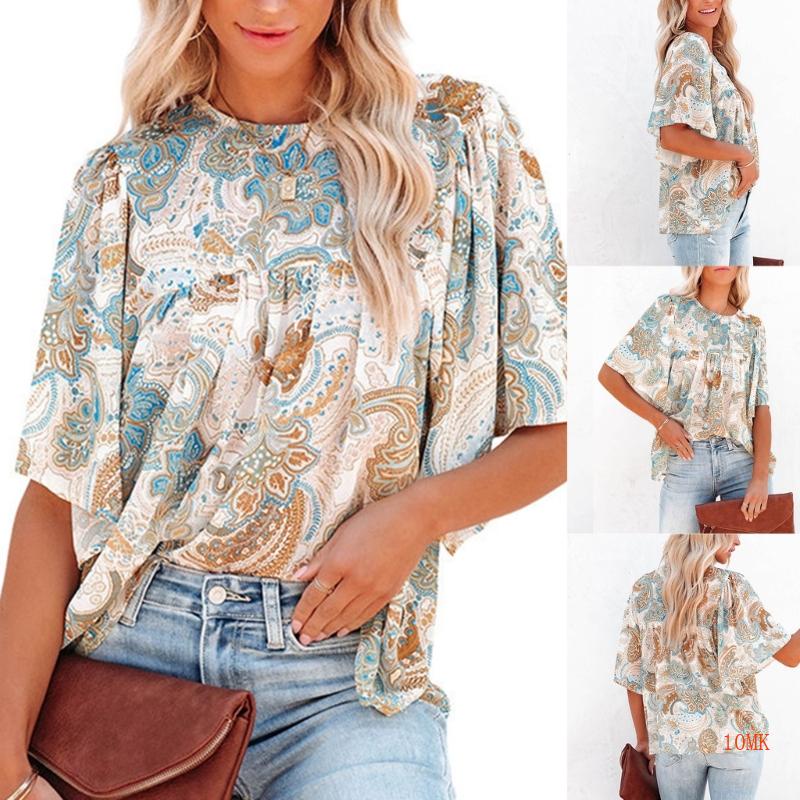 Áo Thun Tay Ngắn Họa Tiết Paisley Thời Trang Mùa Hè Cho Nữ