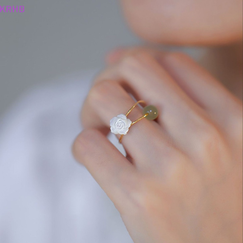 Nhẫn Hở Hình Hoa Hồng Đính Đá Ngọc Bích Trắng Phong Cách Vintage Thời Trang Cho Nữ Mới