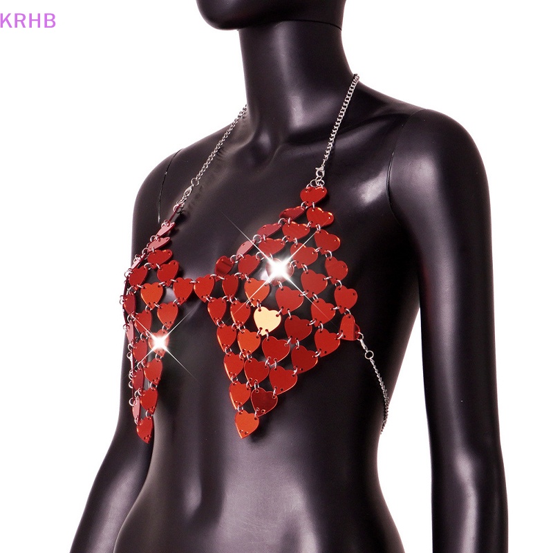 Krhb Áo Crop Top Lưới Hở Lưng Đính Kim Sa Hình Trái Tim Gợi Cảm Cho Nữ Mới