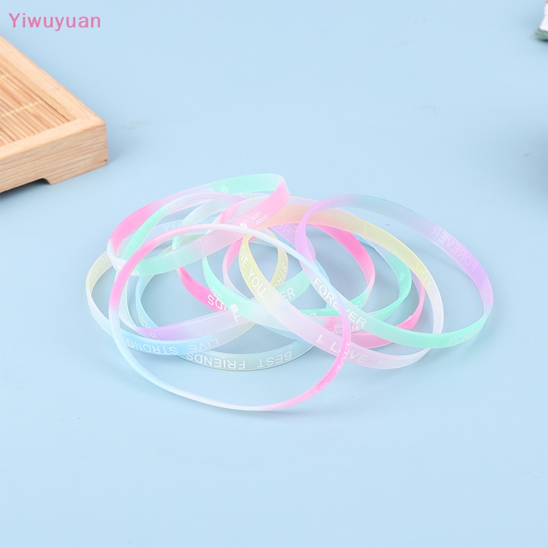 < Yiwuyuan > Set 10 Vòng Tay Cao Su Silicon Phát Quang Màu Kẹo In Chữ Thời Trang Quà Tặng Trang Sức
