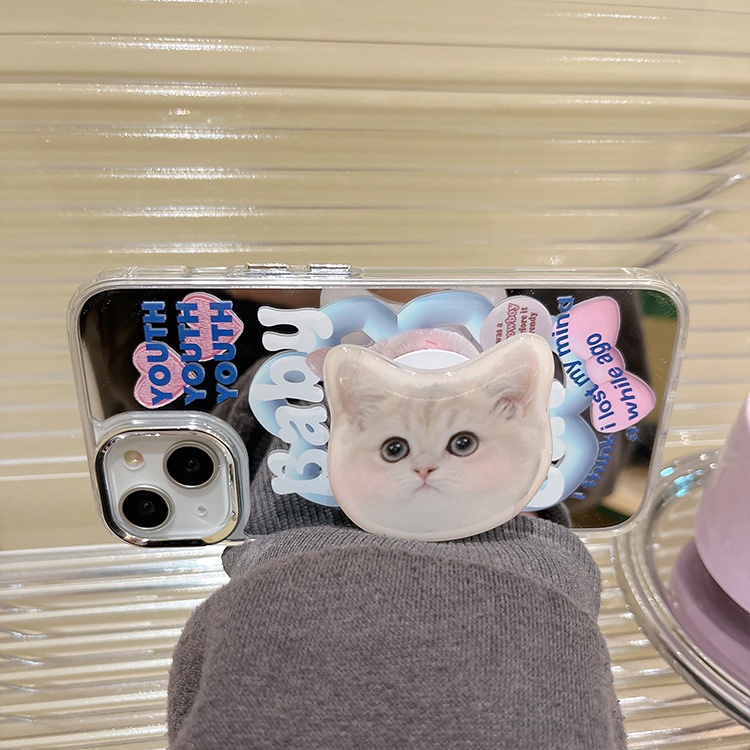 Ốp Điện Thoại Mềm Chống Sốc Tráng Gương In Hình Mèo Hoạt Hình Dễ Thương Có Giá Đỡ Cho iPhone 14 13 12 11 Pro Max 14 Plus