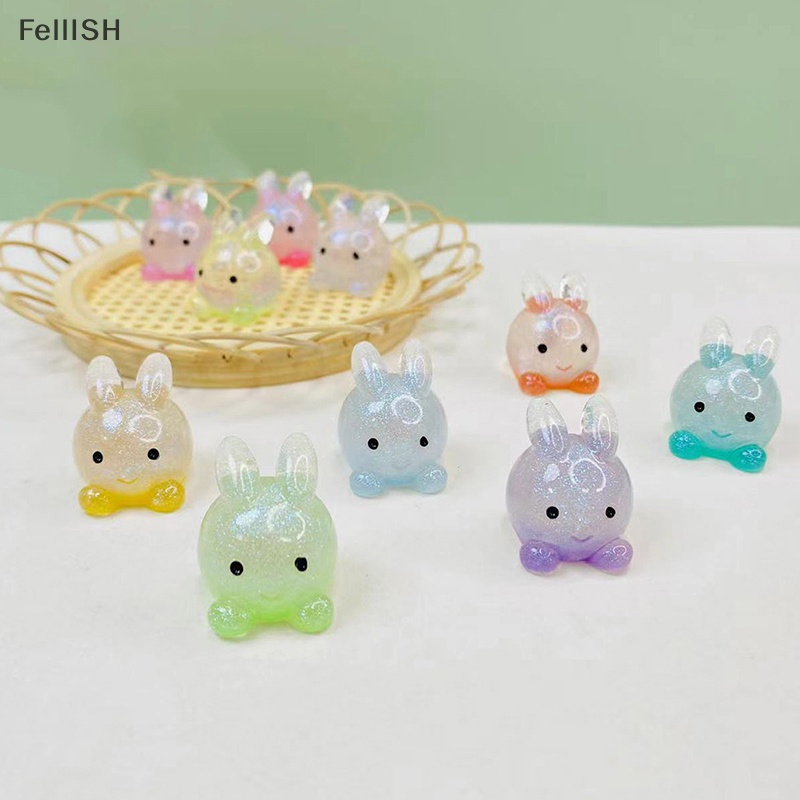 Bộ 2 Đồ trang trí Thỏ Dạ Quang Bằng Nhựa Resin 439br Trang Trí Sân Vườn / Xe Hơi