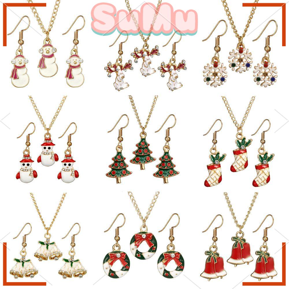 1 Bộ Trang Sức Mặt Hình Chuông Đỏ Tráng Men Thời Trang Làm Quà Tặng Giáng Sinh