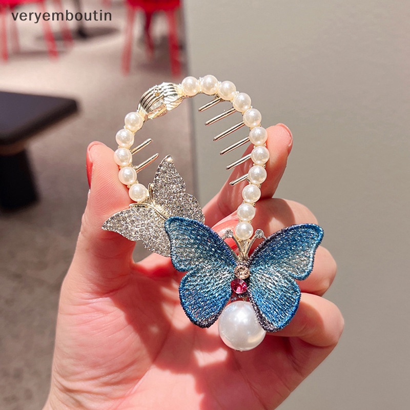 Kẹp Tóc Đuôi Ngựa Thêu Họa Tiết Bướm / Ngọc Trai Thời Trang Mùa Thu Mới 2022