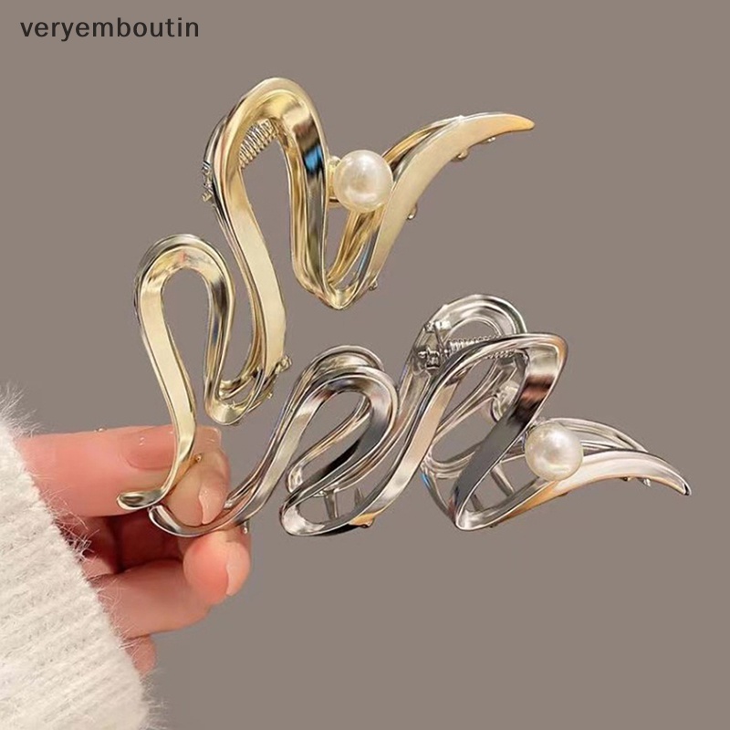 Kẹp Tóc Càng Cua Bằng Hợp Kim 11.5cm Màu Vàng Đính Ngọc Trai Thời Trang Cho Nữ