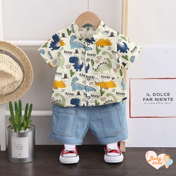 Set Đồ 2 Món Phối Áo Thun Tay Ngắn Thời Trang Hè Cá Tính Cho Bé Trai