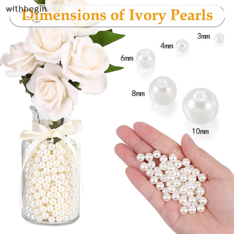 Hạt Ngọc Trai Có Lỗ Bằng Acrylic Kích Thước 3mm 4mm 6mm 8mm 10mm Dùng Làm Trang Sức DIY