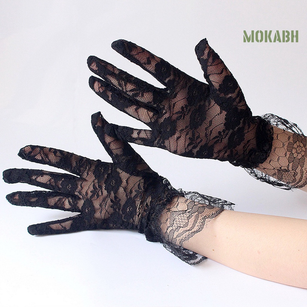 1 Đôi Găng Tay Ngắn Họa Tiết Ren Hoa Màu Trơn Thanh Lịch Dành Cho Cô Dâu