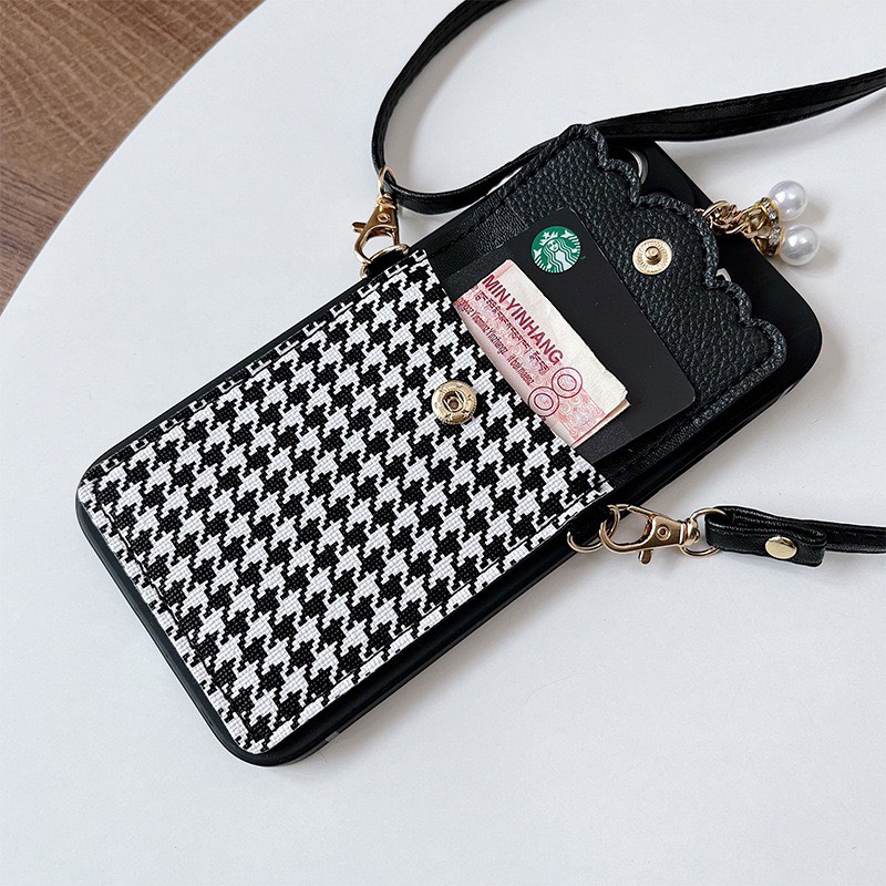 Ốp Lưng Da Cừu Có Dây Đeo kèm Ngăn Đựng Thẻ Cho iPhone 6 Plus tới 14 Promax, Hàng Chất Lượng Cao