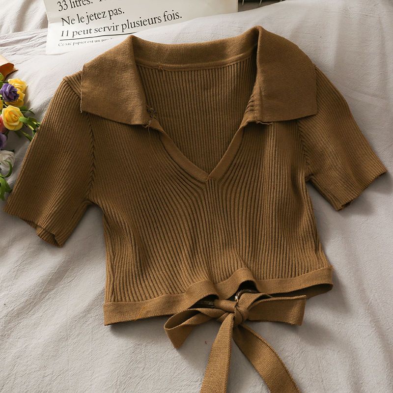 Áo Thun Dệt Kim Tay Ngắn Dáng Ôm Thời Trang Mùa Hè 2023 Cho Nữ