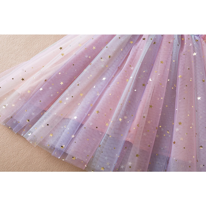 Đầm Công Chúa Phối Lưới Màu Trơn Dễ Thương Thời Trang Mùa Hè Cho Bé Gái 1-5 Tuổi