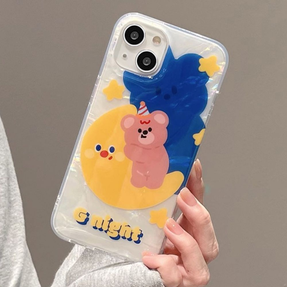 Ốp Điện Thoại TPU Mềm Chống Dấu Vân Tay Họa Tiết Gấu Mặt Trăng Cho IPhone 11 14 13 12 Pro Max