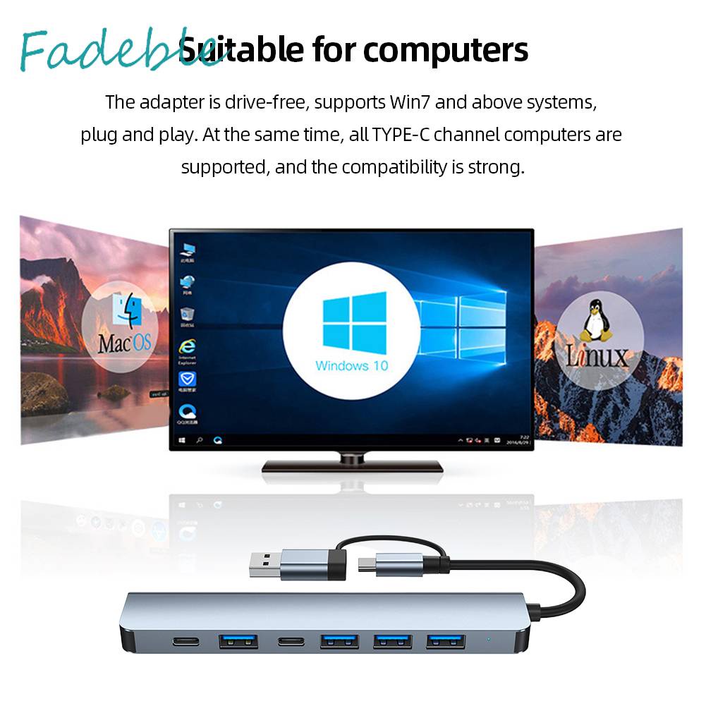 Bộ Chia 7 Trong 1 USB Sang USB3.0 2.0 5W Type C